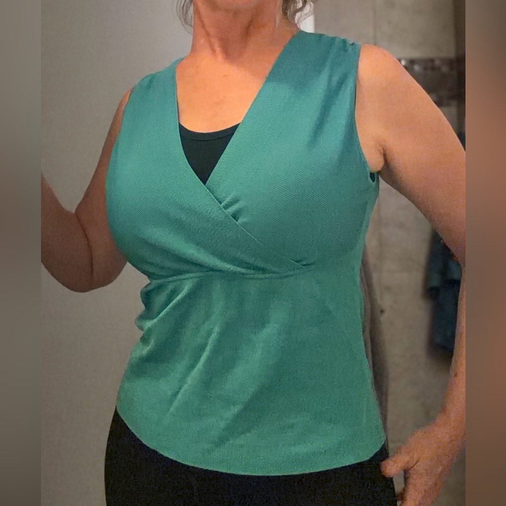 Women’s Valerie Steven’s Teal Cross, V-Neck, Sleeveless Shirt, Career, medium
